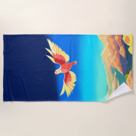 Farbiger Vogel über den Bergen Strandtuch