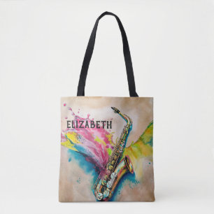 Farbiger Wasserfarben-Saxophon-Splash Custom Tasche