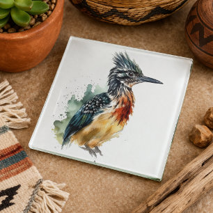Farbiger Wegekuckuck in Wasserfarbe Glasuntersetzer