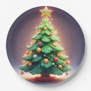 Farbiger Weihnachtsbaum, dekoriert mit Lichtern Pappteller