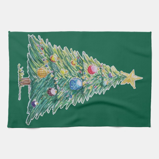 Farbiger Weihnachtsbaum Geschirrtuch (Horizontal)
