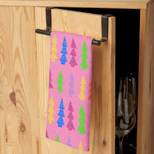Farbiger Weihnachtsbaum Pop Art Rosa Geschirrtuch
