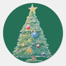 Farbiger Weihnachtsbaum Runder Aufkleber