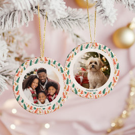 Farbiger Weihnachtsbaum Zwei Fotos Keramik Ornament