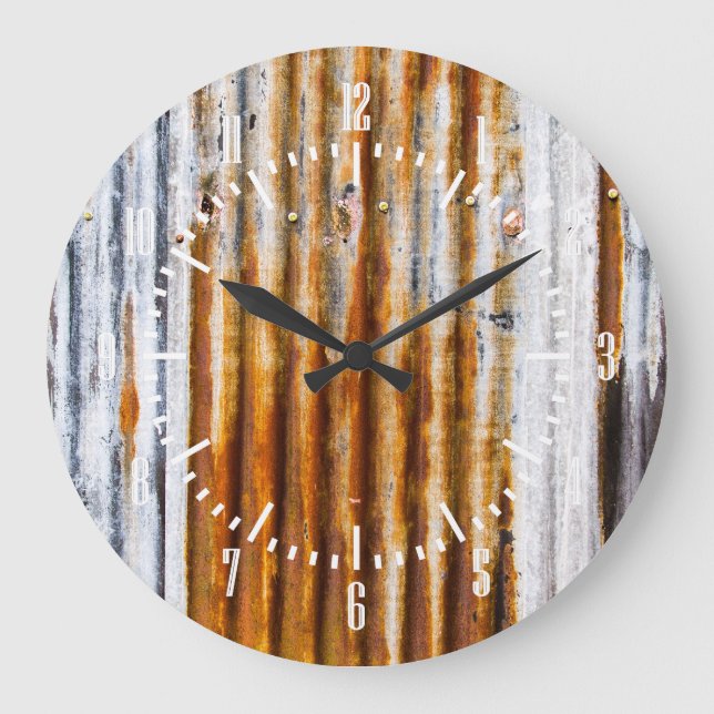 Farbiger Wellblechzaun Große Wanduhr (Vorderseite)