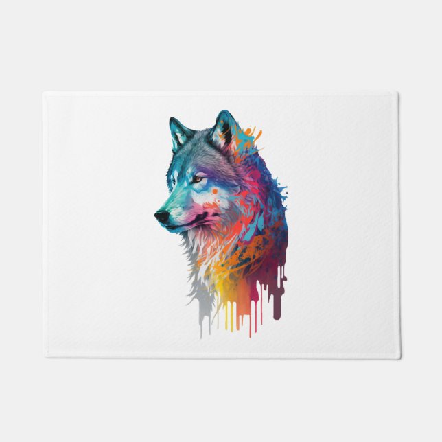 Farbiger Wolf Fußmatte (Vorderseite)