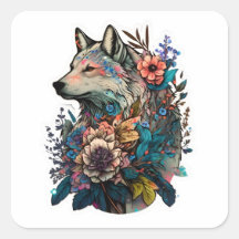 Farbiger Wolf mit Blume