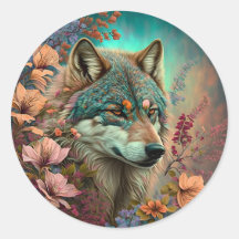 Farbiger Wolf mit Blume