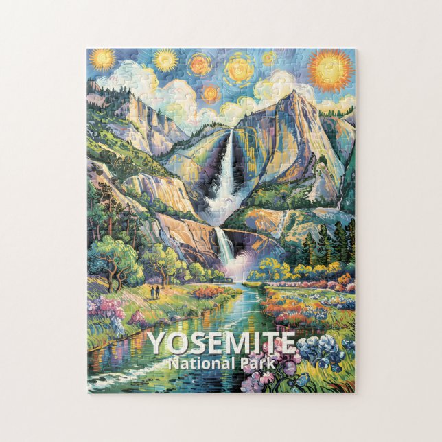 Farbiger Yosemite-Frühjahrs-Wasserfall-Wanderweg (Vertikal)