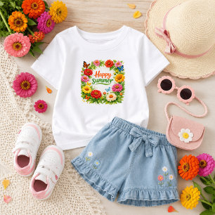 Farbiger Zinnien-Blumenkranz Sommer Kleinkind T-shirt
