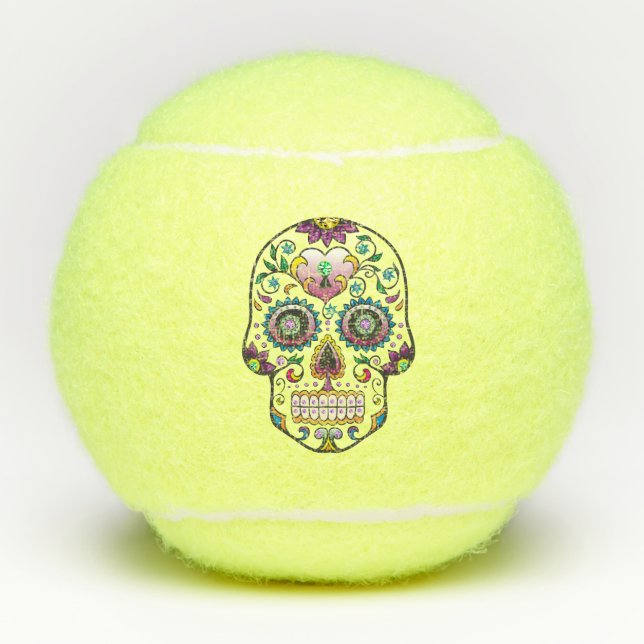 Farbiger Zuckerschädel Tennisbälle (Vorderseite)
