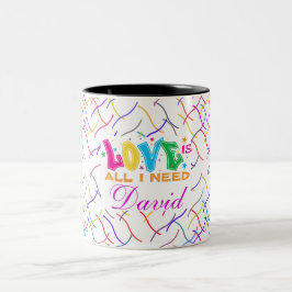 Farbiges Abstrakt geometrisches Muster mit Liebe Zweifarbige Tasse
