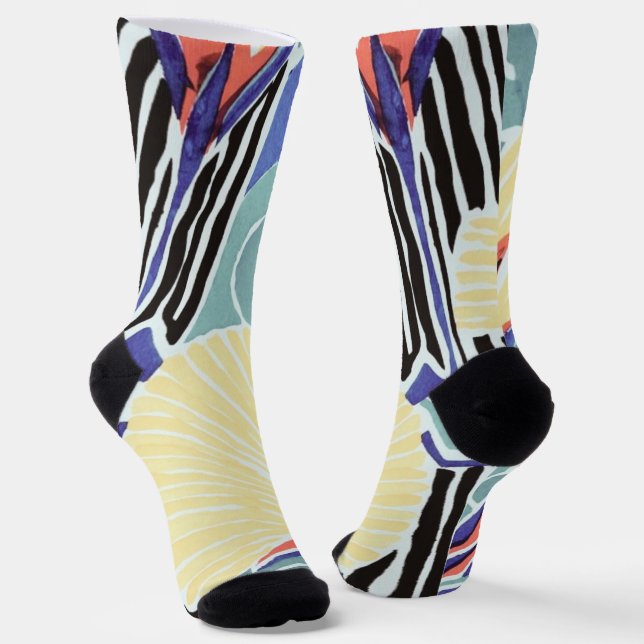 Farbiges Abstraktes Blumenmuster von E.A. Séguy Socken (Gewinkelt)