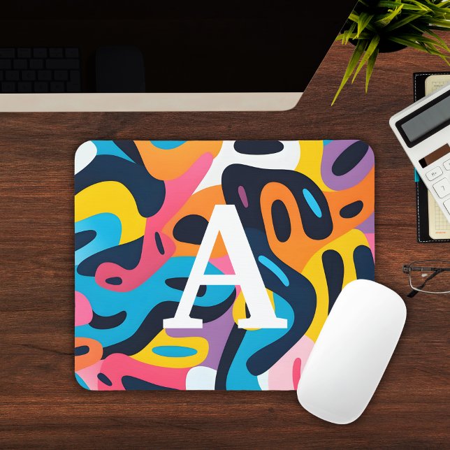 Farbiges abstraktes Muster mit Monogramm-Mauspad Mousepad (Colorful Abstract Pattern Monogrammed Mousepad
)