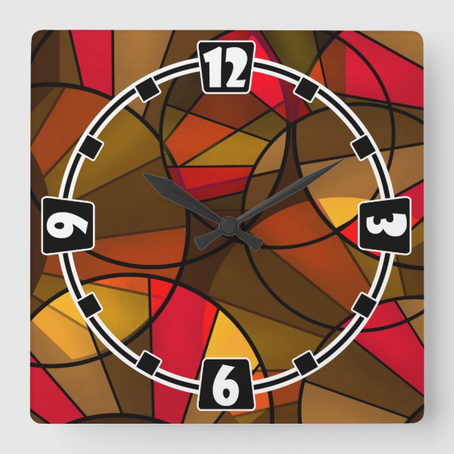 Farbiges abstraktes Muster Quadratische Wanduhr (Vorderseite)