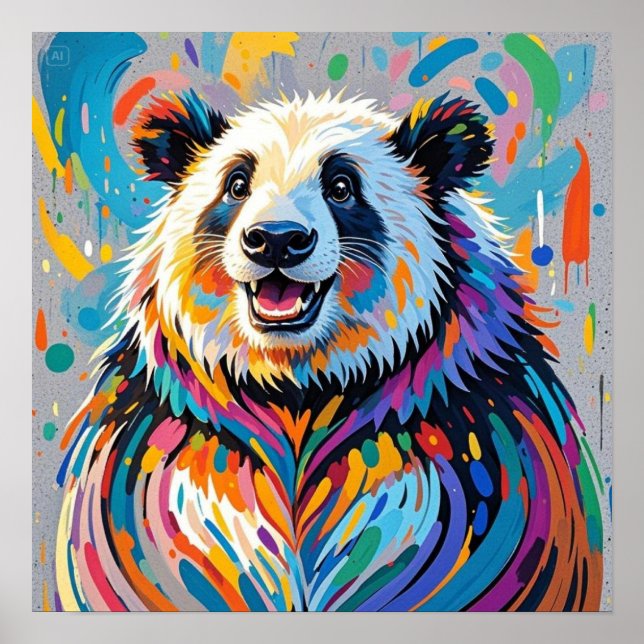Farbiges abstraktes panda tierisches Design Poster (Vorne)