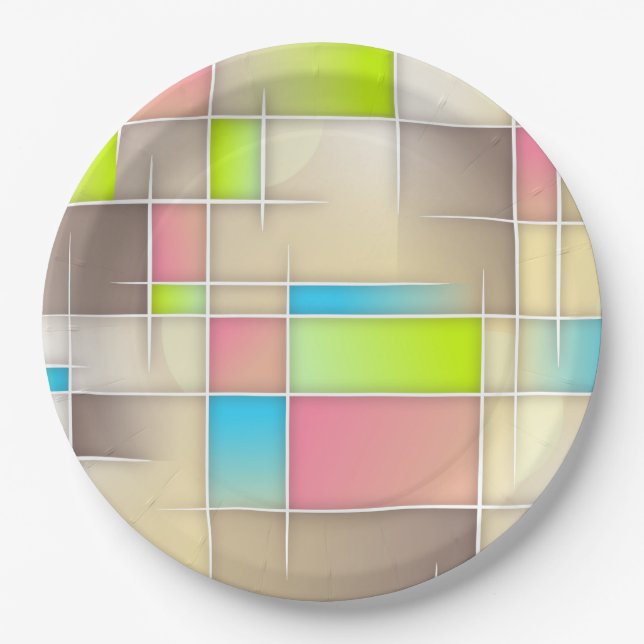 Farbiges Abstraktes Quadrat Geometrisches Muster Pappteller (Vorderseite)