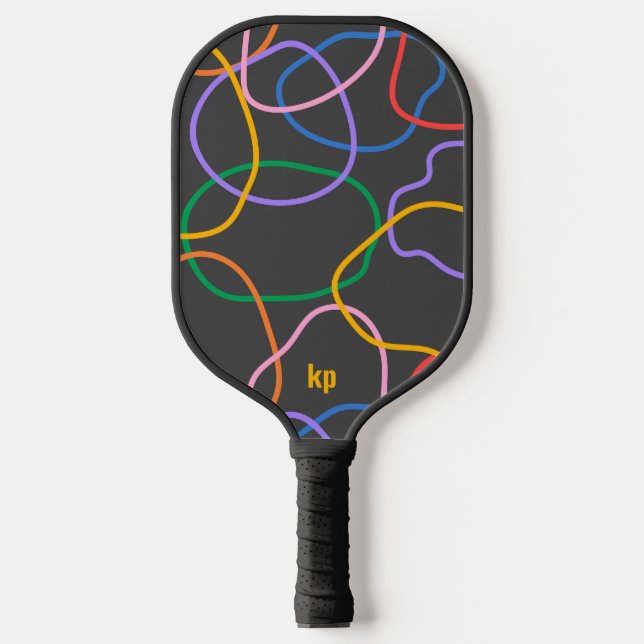 Farbiges Abstraktes Wavy Lines Muster Pickleball Schläger (Vorderseite)
