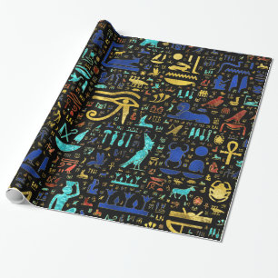 Farbiges ägyptisches Hieroglyphisches Muster Geschenkpapier