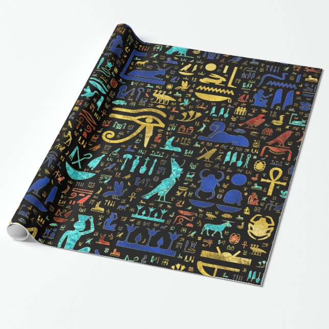 Farbiges ägyptisches Hieroglyphisches Muster Geschenkpapier (Ungerollt)