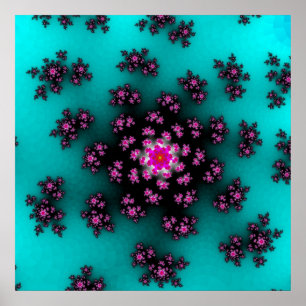 Farbiges Aquamarines, rosa und schwarzes Fraktal Poster