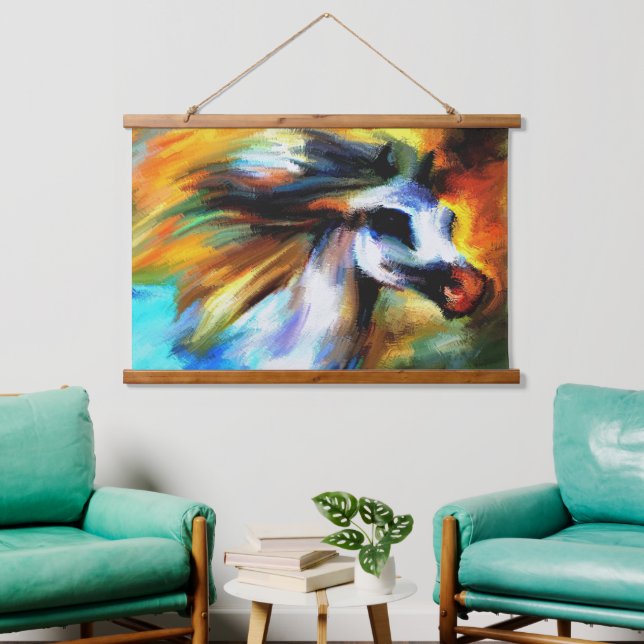 Farbiges Arabianpferd Wandteppich Mit Holzrahmen (Wohnzimmer)