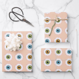 Farbiges Augenmuster Gruselige Halloween-Augen Geschenkpapier Set
