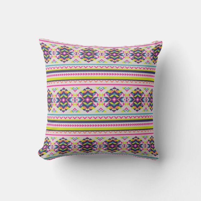 Farbiges Aztec Inspiriertes geometrisches Muster Kissen (Vorderseite)