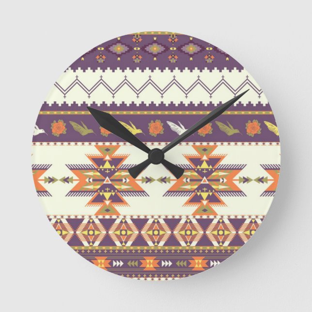 Farbiges Aztekenmuster Runde Wanduhr (Vorderseite)