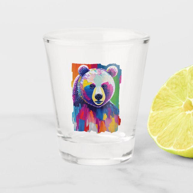 Farbiges Bärenportrait Schnapsglas (Vorderseite)
