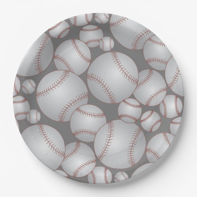 Farbiges Baseballmuster Grau Pappteller (Vorderseite)