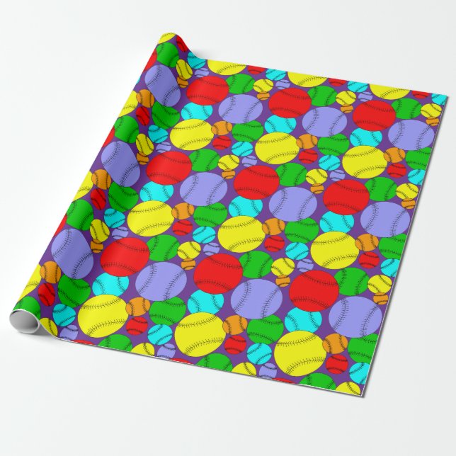Farbiges Baseballs-Muster Geschenkpapier (Ungerollt)
