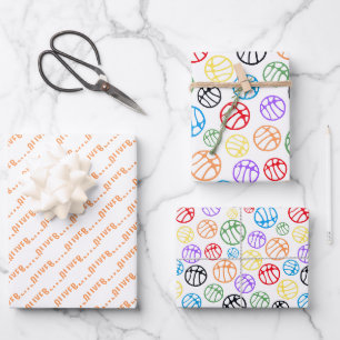 Farbiges Basketball-Muster Sport Name Geschenkpapier Set