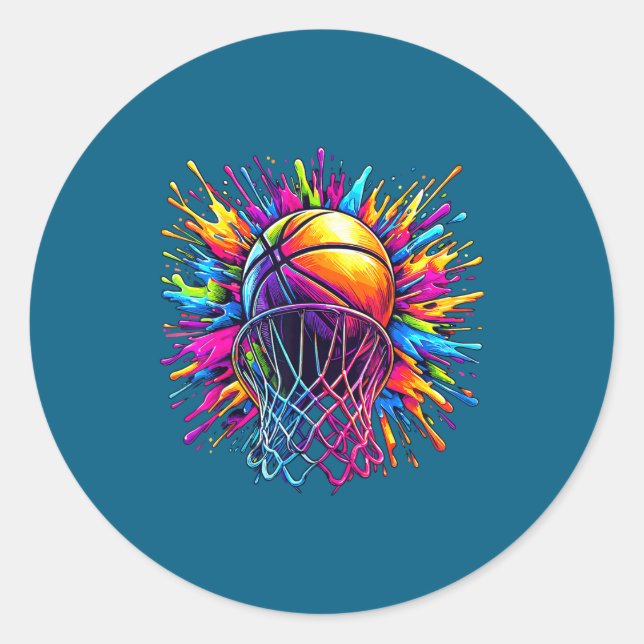 Farbiges Basketballkorb Runder Aufkleber (Vorderseite)