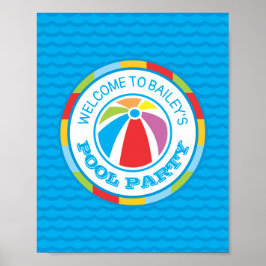 Farbiges Beach Ball Pool Party Begrüßungszeichen Poster