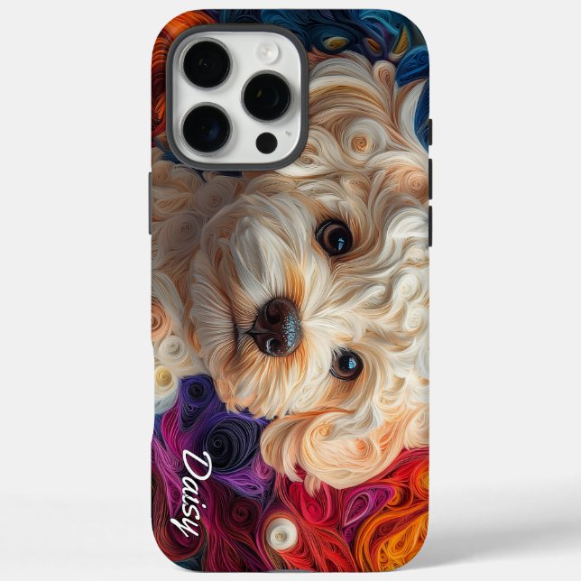 Farbiges Bichon Frise Portrait iPhone 16 Pro Max Hülle (Rückseite)