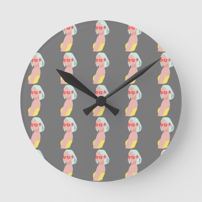 Farbiges Bildmuster auf grauem Hintergrund Runde Wanduhr (Vorderseite)