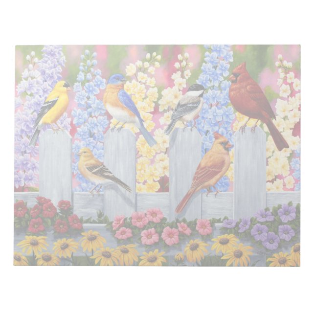 Farbiges Birds Garden Party Notizblock (Vorderseite)