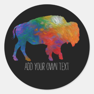 farbiges Bison-Kunstwerk mit eigenem Text auf schw Runder Aufkleber