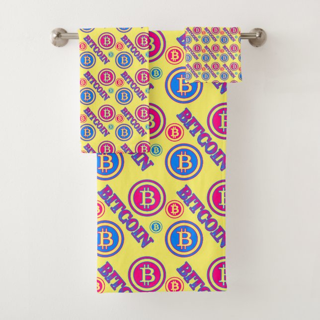 Farbiges Bitcoin-Muster Badhandtuch Set (Insitu)