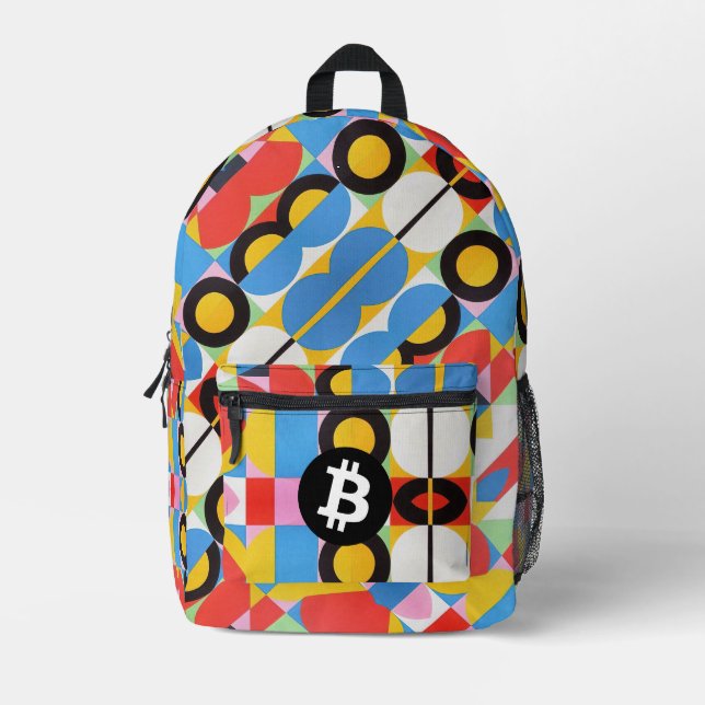 Farbiges Bitcoin-Muster Bedruckter Rucksack (Vorderseite)