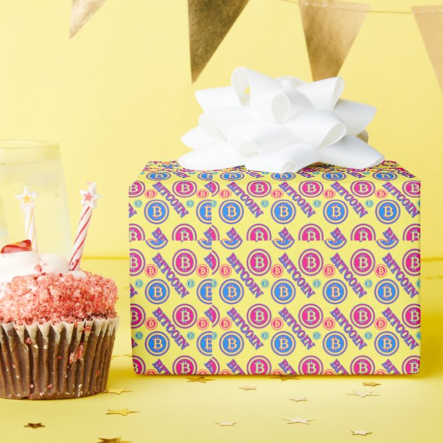 Farbiges Bitcoin-Muster Geschenkpapier (Geburtstagsparty)