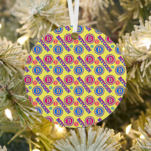 Farbiges Bitcoin-Muster Ornament Aus Metall