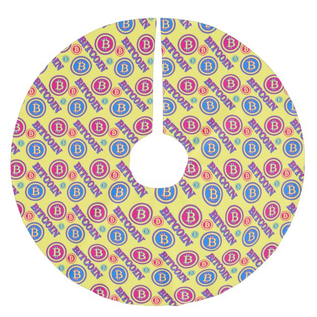 Farbiges Bitcoin-Muster Polyester Weihnachtsbaumdecke (Vorderseite)
