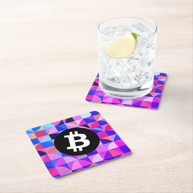 Farbiges Bitcoin-Muster Rechteckiger Pappuntersetzer (Vor Ort)