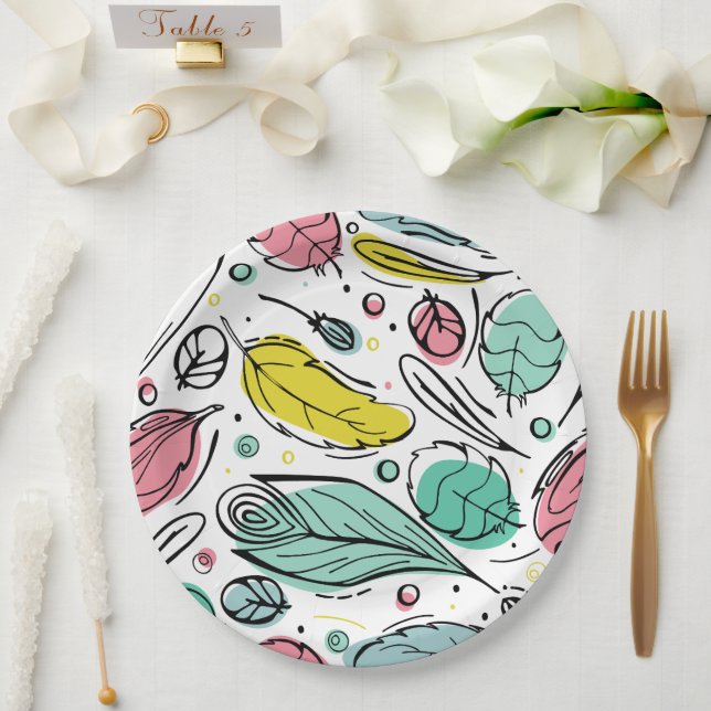 Farbiges Blatt Muster Rosa und Blau Pappteller (Hochzeit)