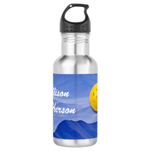 Farbiges Blau Abstrakt mit Pickleball und Name Edelstahlflasche