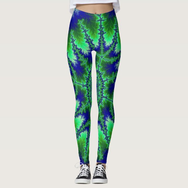 Farbiges Blau und grünes Fraktal Leggings (Vorderseite)