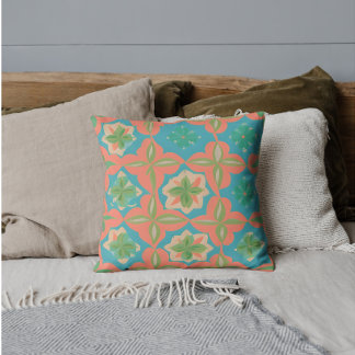 Farbiges Blau und Orange Kaleidoskopisches Muster Kissen