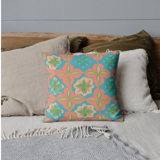 Farbiges Blau und Orange Kaleidoskopisches Muster Kissen (Von Creator hochgeladen)